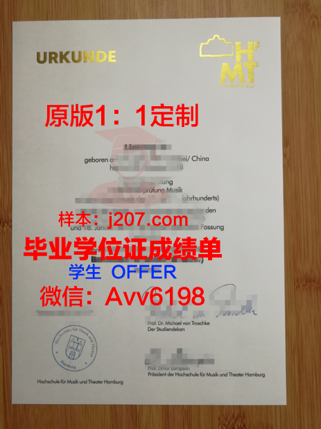 汉堡音乐与戏剧学院毕业证翻译(汉堡艺术大学)