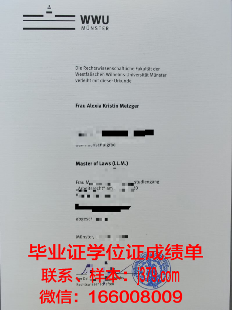 明斯特大学毕业证电子版