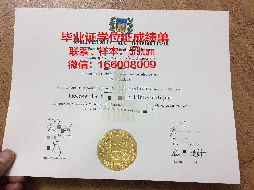 维耶蒙特利尔学校毕业证书模板(蒙特利尔大学毕业证)